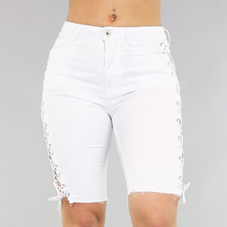 SALEBL Witte Jeans Bermuda met Veters