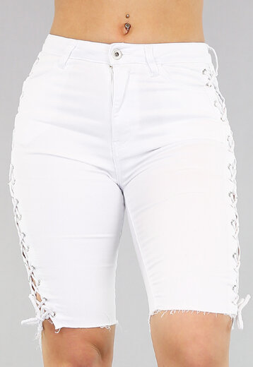 SALE Witte Jeans Bermuda met Veters