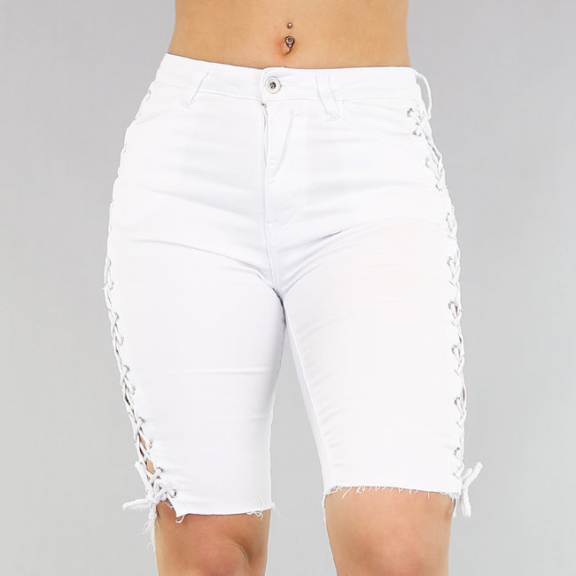 SALE Witte Jeans Bermuda met Veters