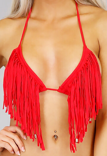 SALE80 Rode Triangel Halter Bikini met Franje