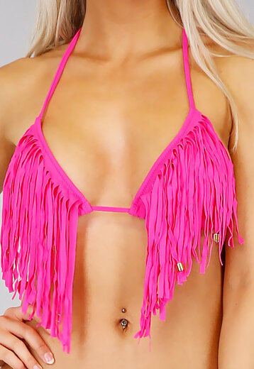 SALE80 Roze Triangel Halter Bikini met Franje