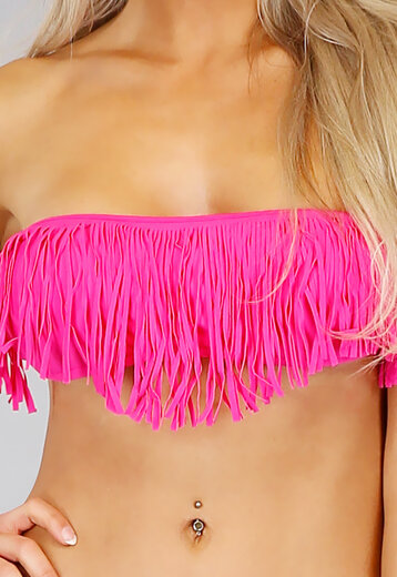 BF2023-1 Fuchsia Bandeau Bikini met Franje