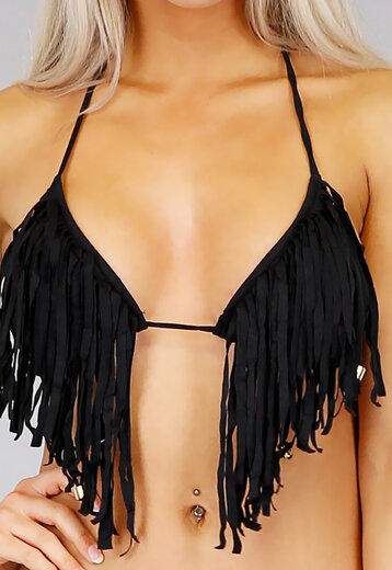 SALE80 Zwarte Triangel Halter Bikini met Franje