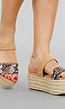 Beige Suède Plateau Sandalen met Slangen Print