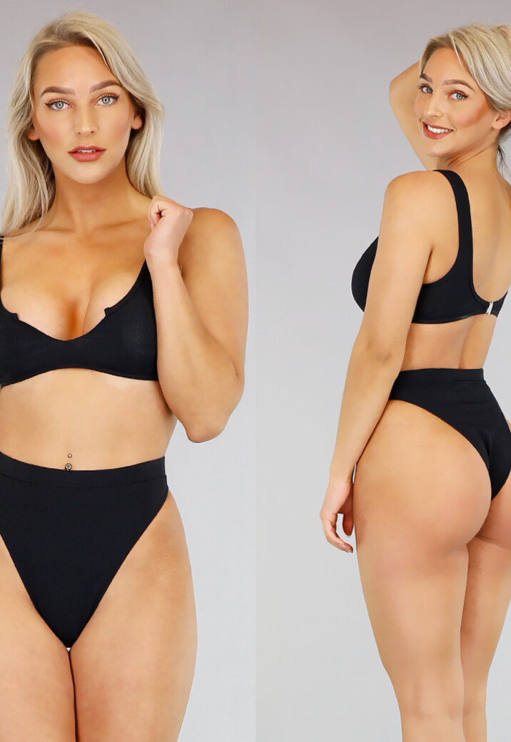 Zwarte High Waist Rib Bikini - Top