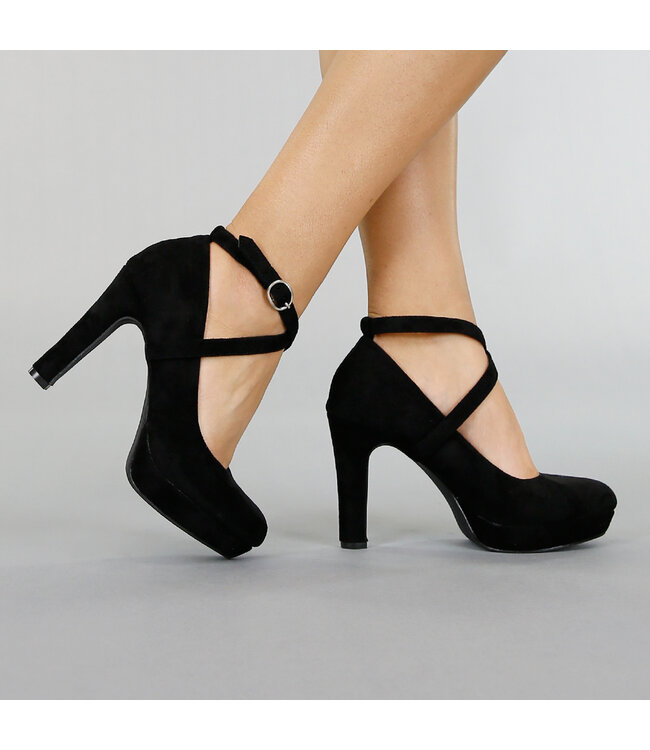 No Stress - Dames - Roze suède pumps met enkelbandje - Maat 40 No Stress - Dames - Roze suède pumps met enkelbandje - Maat 40