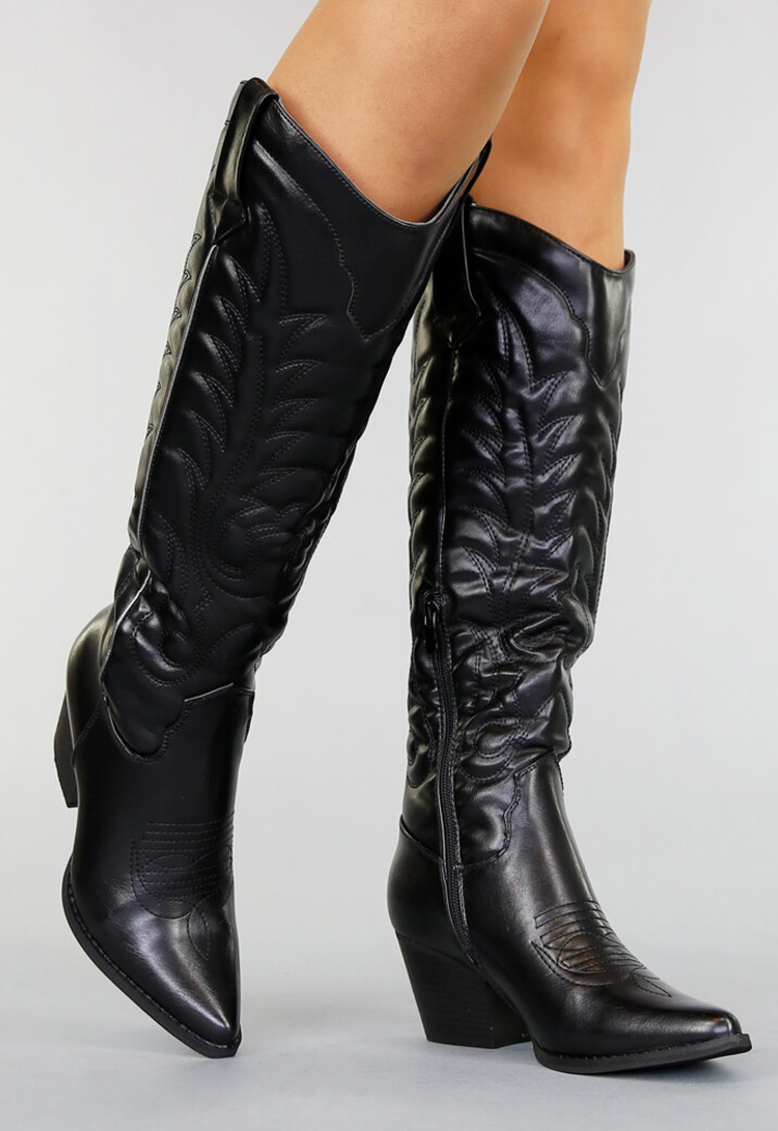 Hoge Zwarte Cowboylaarzen met Stiksels