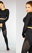 Zwarte Longsleeve Sportset met See Through Strepen