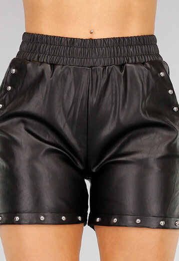 OP=OP! Zwart Lederlook Short met Studs