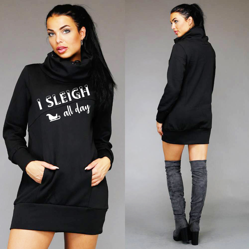 Zwarte Xmas Hoodie Dress met Col