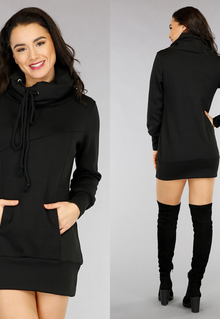 Comfy Zwarte Hoodie Dress met Col