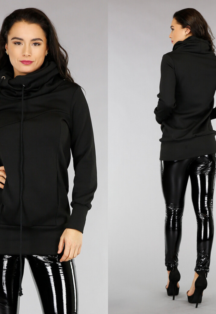 Comfy Zwarte Hoodie Dress met Col