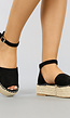 Zwarte Espadrilles met Plateauzool en Peeptoe