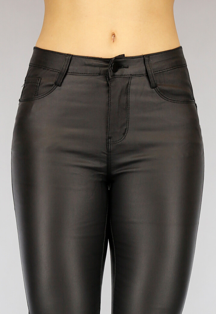 Zwarte Lederlook Push-Up Broek