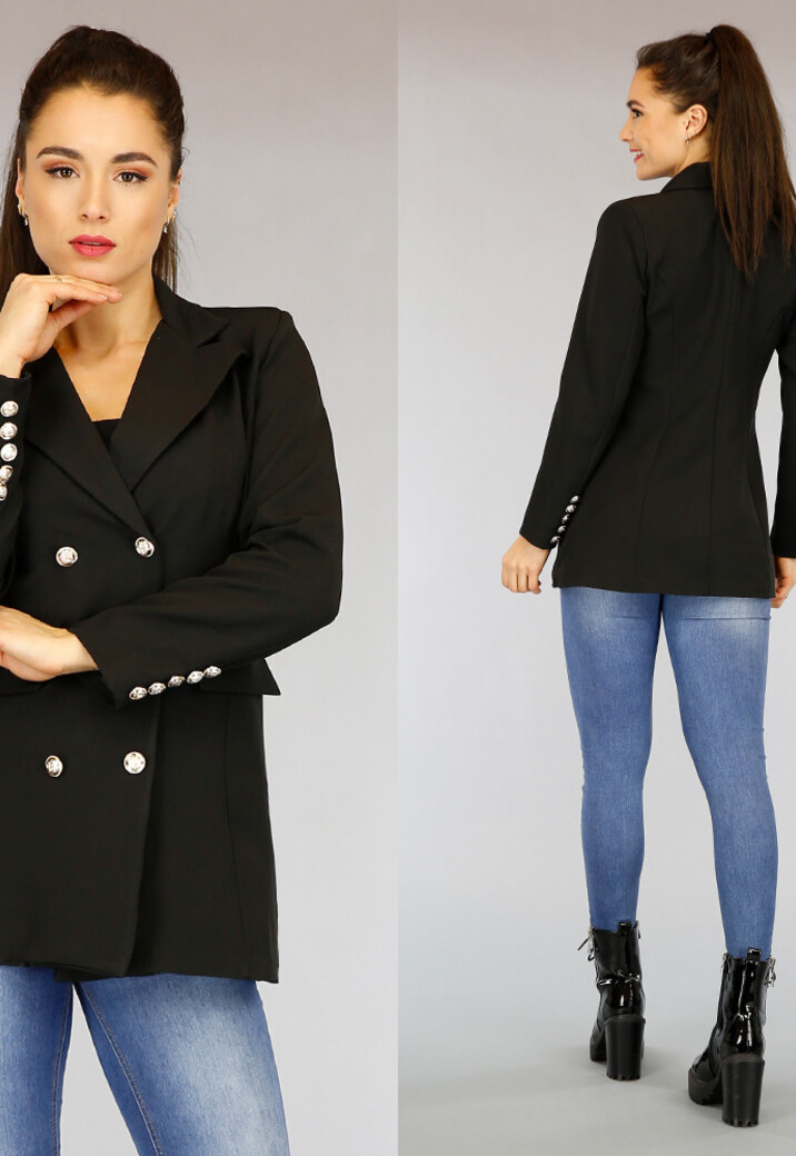 Halflange Zwarte Button Blazer
