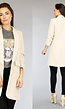 Lange Beige Blazer met Geplooide Mouwen