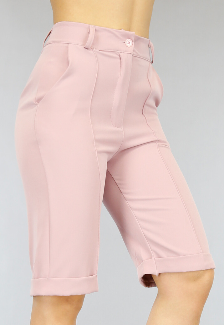 Lichtroze High Waist Bermuda met Biesjes