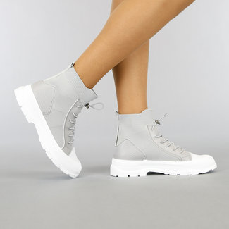SALE Hoge Grijze Sock Sneakers met Elastische Sluiting