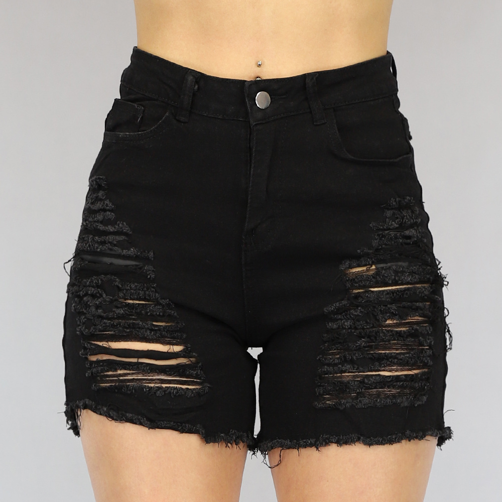 High Waist Gescheurde Jeans Short Zwart - Uwantisell.nl