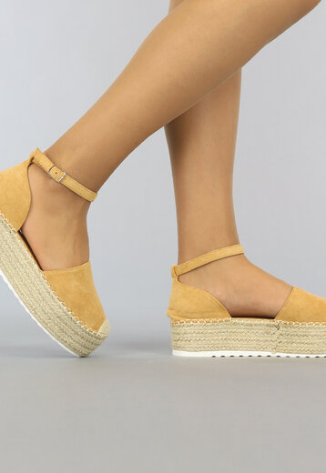 BF2023 Camel Boho Espadrilles met Plateau