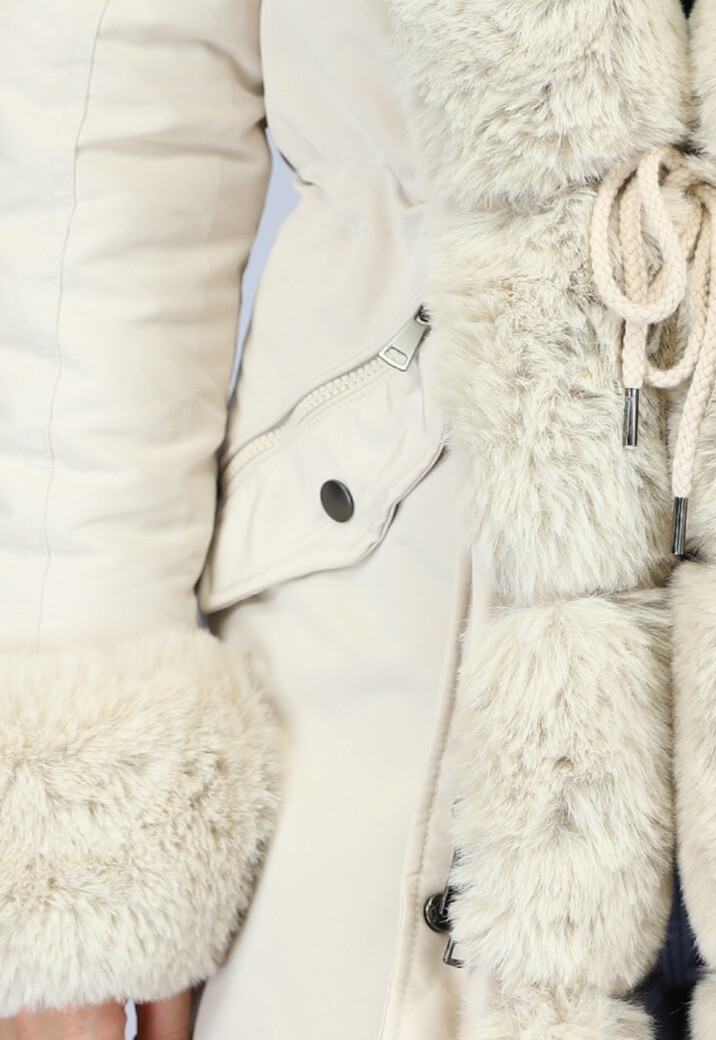 Beige Faux Fur Gevoerde Winterjas