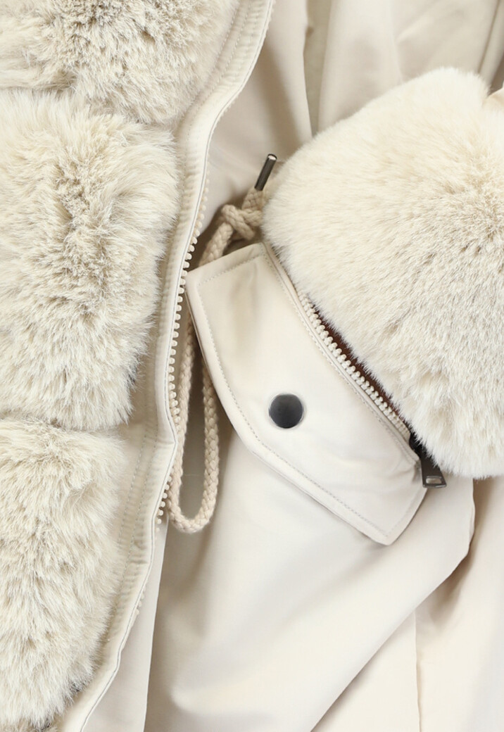 Beige Faux Fur Gevoerde Winterjas