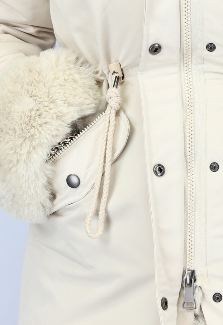 Beige Faux Fur Gevoerde Winterjas