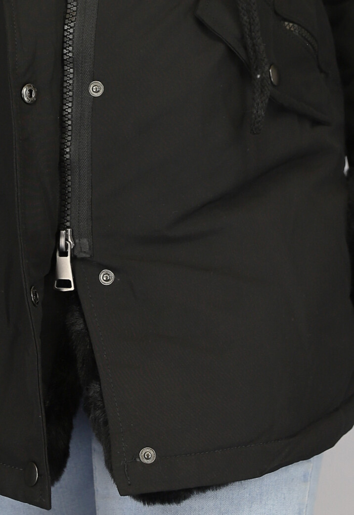 Zwarte Bont Winterjas met Capuchon