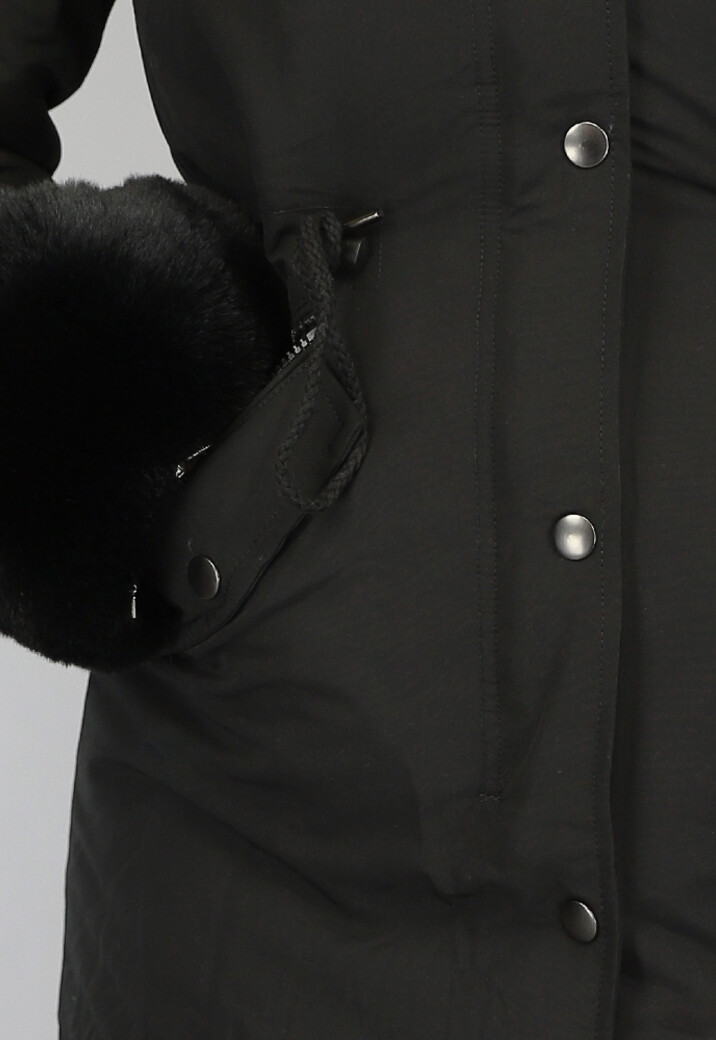 Zwarte Bont Winterjas met Capuchon