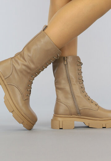 BF2023 Basic Bruine Lederlook Veterboots met Rits