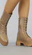 Basic Bruine Lederlook Veterboots met Rits