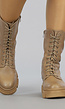 Basic Bruine Lederlook Veterboots met Rits