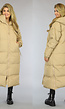 Camel Gewatteerde Lange Oversized Winterjas