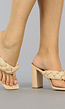 Beige Gevlochten Teensandalen met Blokhak