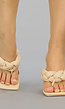 Beige Gevlochten Teensandalen met Blokhak