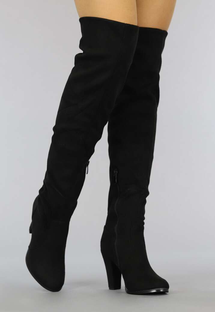 Basic Zwarte Suèdelook Overknee Laarzen