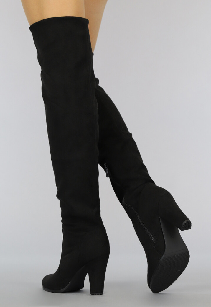 Basic Zwarte Suèdelook Overknee Laarzen