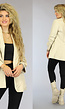 Beige Lederlook Blazer met Geplooide Mouwen