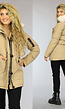 Camel Gewatteerde Parka met Beige Imitatiebont