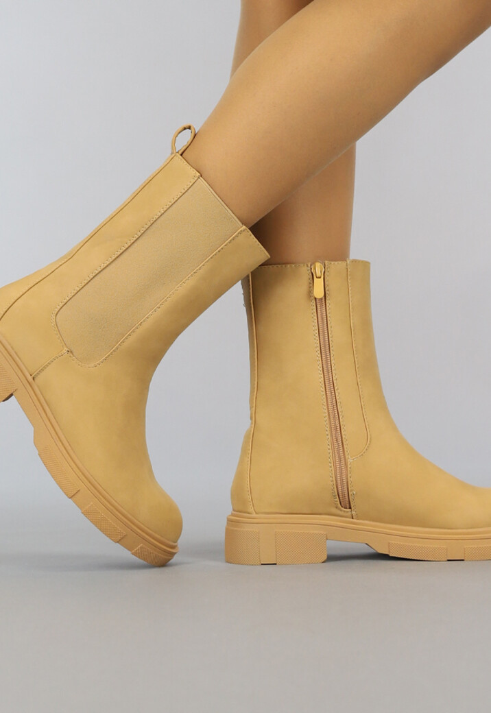 Camel Lederlook Chelsea Boots