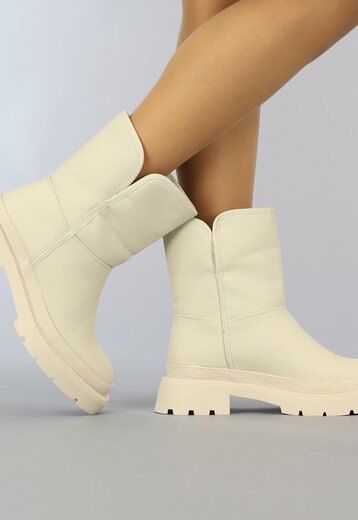 BF2023 Grove Beige Lederlook Snowboots met Bontvoering