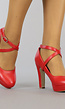 Rode Lederlook Pumps met Enkelbandje