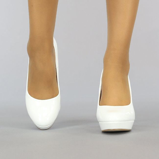 Witte Lak Pumps met Plateau - Uwantisell.nl