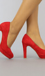 Rode Suède-Look Pumps met Plateau