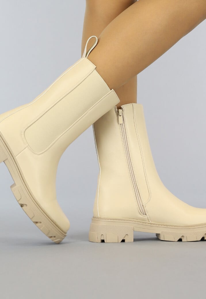 Beige Chelsea Boots met Rits