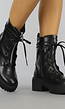 Zwarte Lederlook Boots met Veter en Ritsen