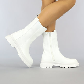 Basic Witte Lederlook Chelsea Boots