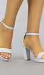 Zilveren Glitter Sandaletten met Stevige Hak