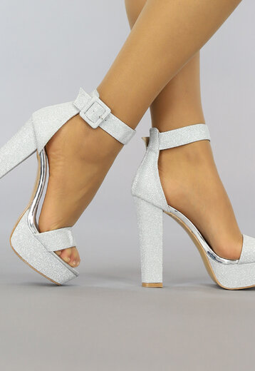 OP=OP! Zilveren Glitter Plateau Sandaletten met Open Teen