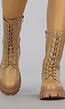 Bruine Lederlook Veterboots met Rits